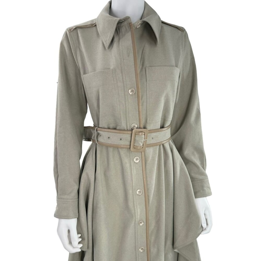 Tuckernuck NEW Sage Green Faux Leather Trim Collared Maxi Dress Size M - Picture 2 of 13